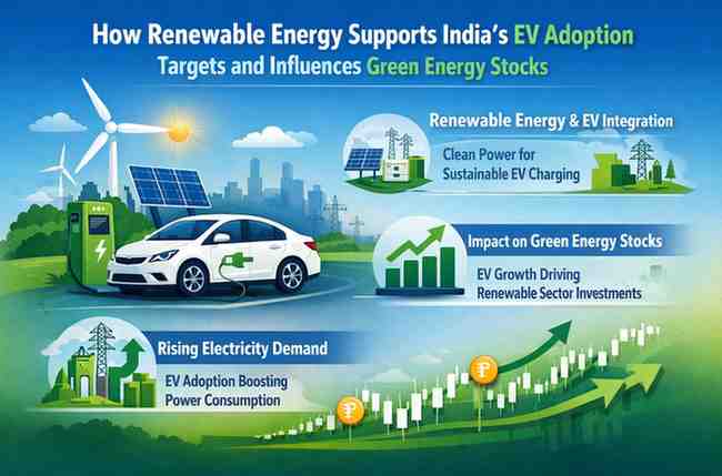 How Renewable Energy Supports India’s EV Adoption Targets and Influences Green Energy Stocks